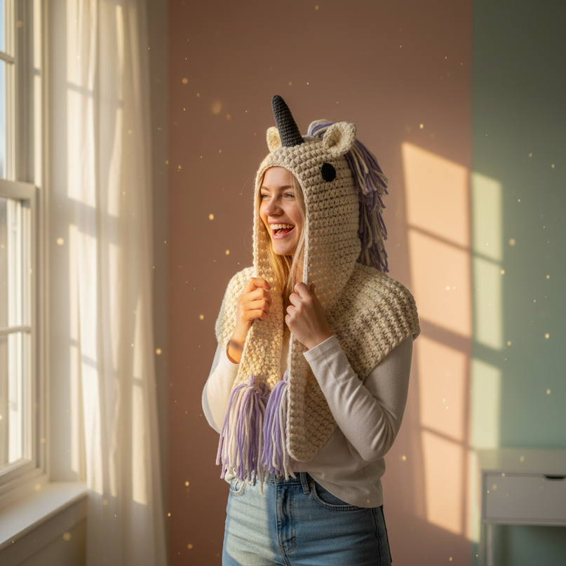 unicorn hat and scarf - in-use