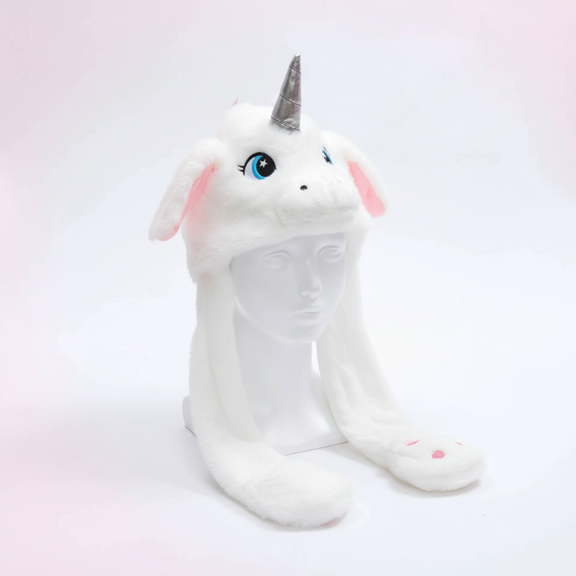 unicorn hat attached mittens - white-bg