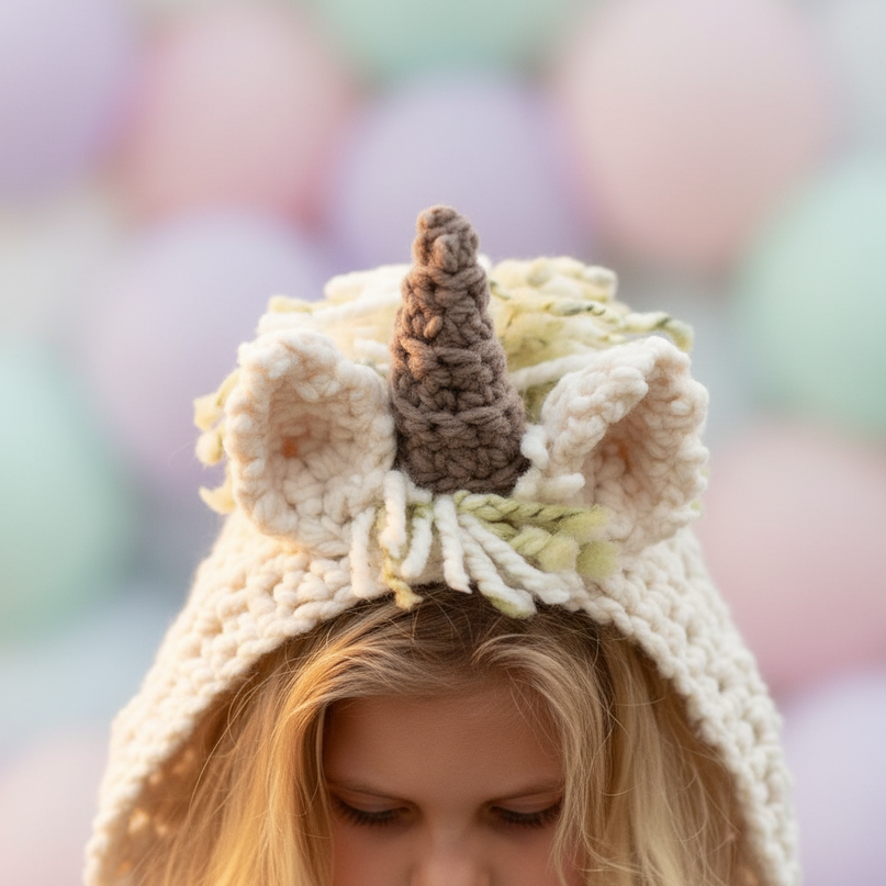 unicorn hat with mittens - detail