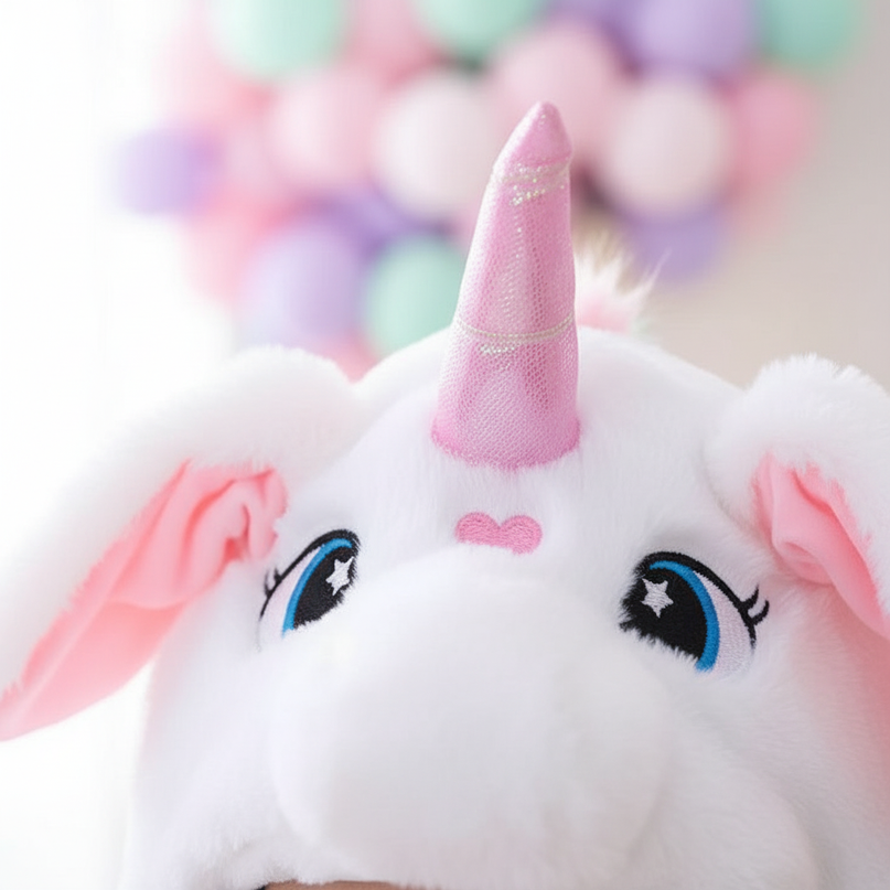unicorn hat with moving ears - detail