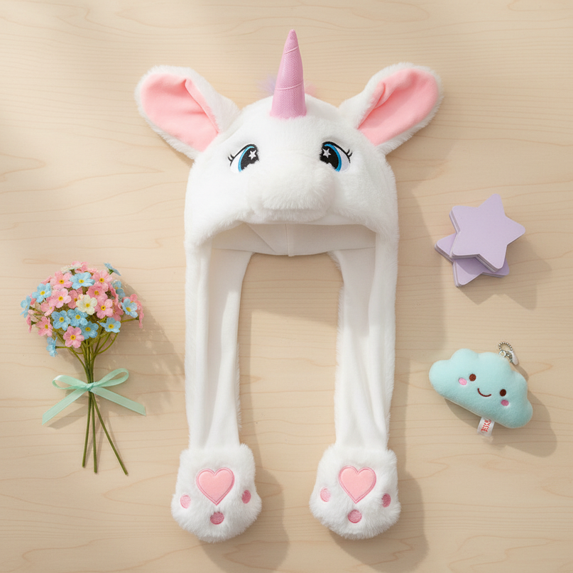 unicorn hat with moving ears - flat-lay