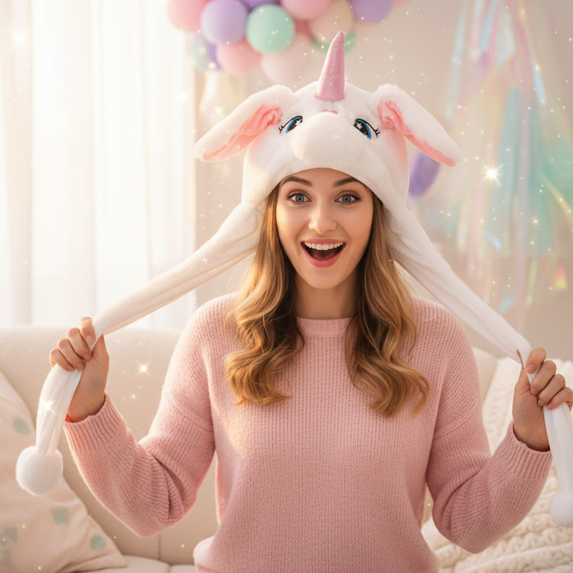 unicorn hat with moving ears - in-use