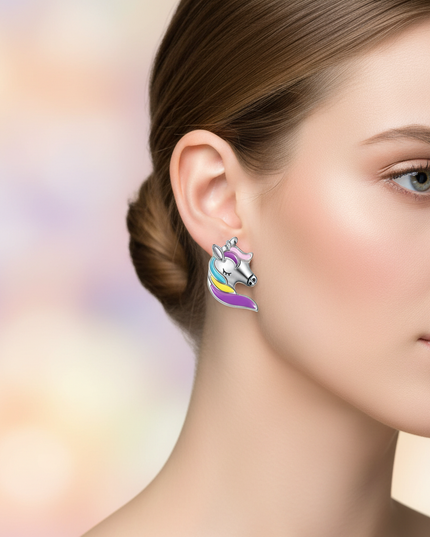 unicorn head earrings - in-use