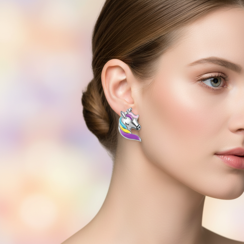 unicorn head earrings - in-use