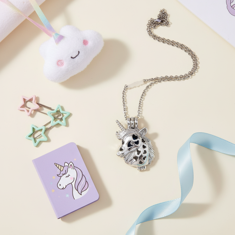 unicorn head pearl necklace - flat-lay