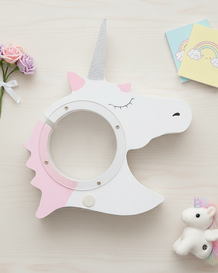 unicorn head piggy bank - flat-lay