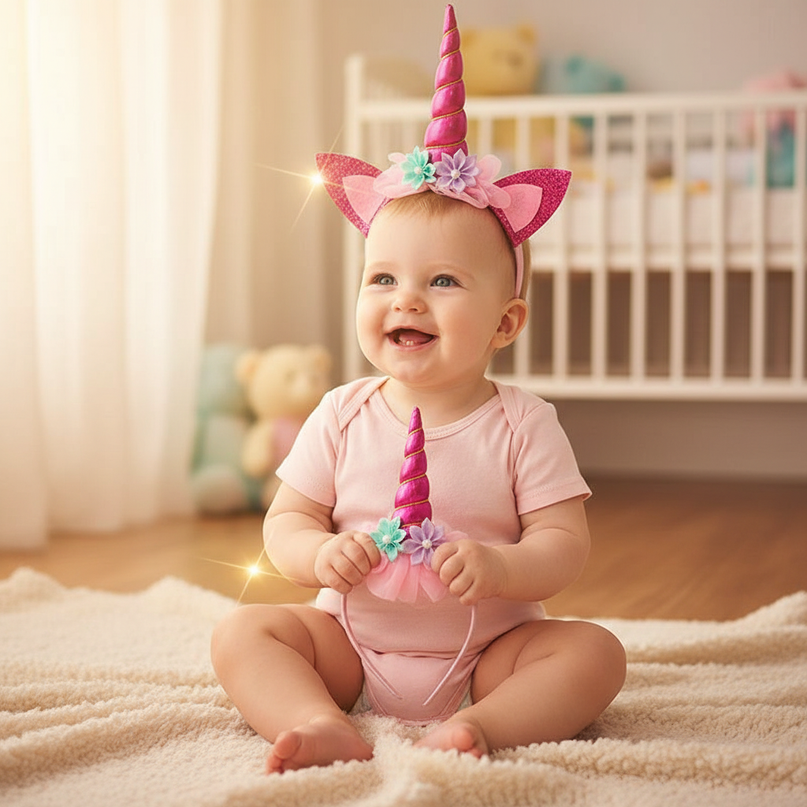 unicorn headband for baby - in-use