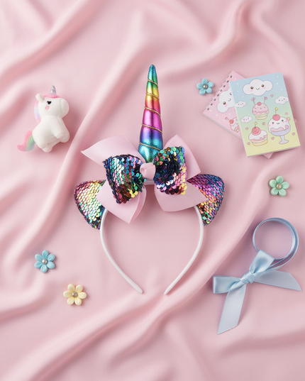 unicorn headband party favors - flat-lay