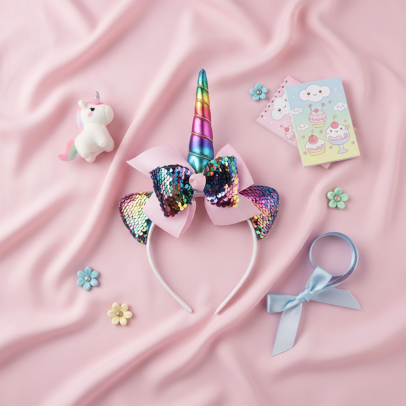 unicorn headband party favors - flat-lay