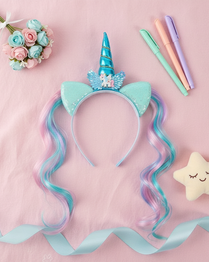 unicorn headband with braids - flat-lay