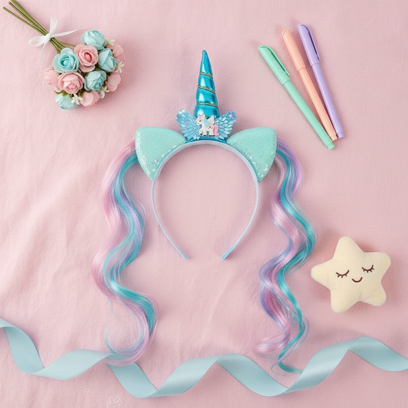 unicorn headband with braids - flat-lay