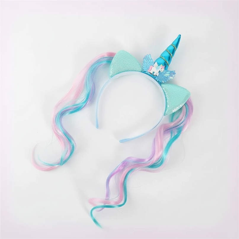 unicorn headband with braids - white-bg