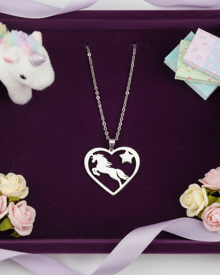 unicorn heart necklace - flat-lay