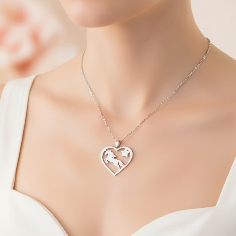 unicorn heart necklace - in-use