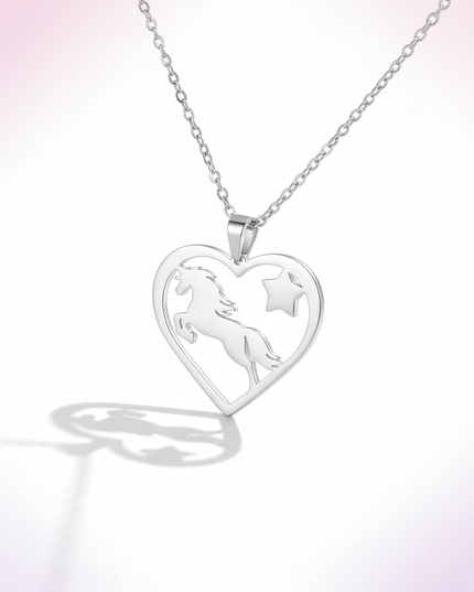 unicorn heart necklace - white-bg
