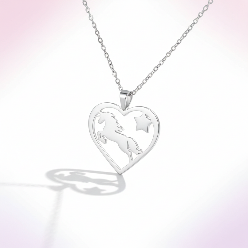 unicorn heart necklace - white-bg