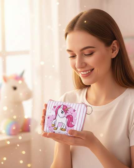 unicorn heart print purse - in-use
