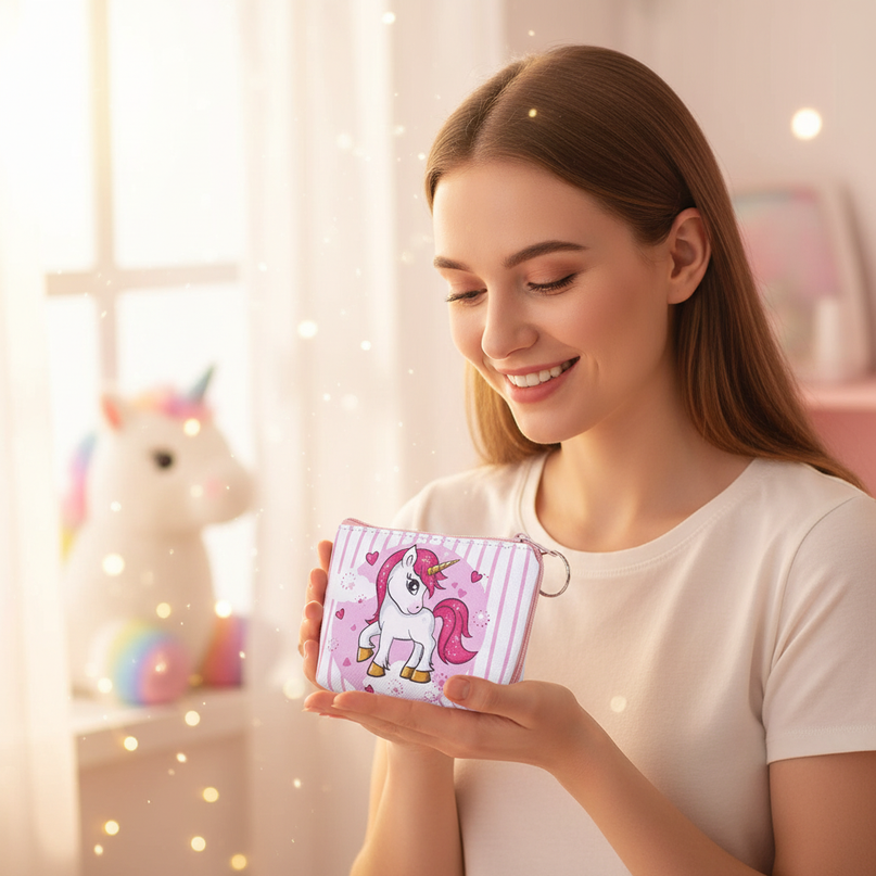 unicorn heart print purse - in-use