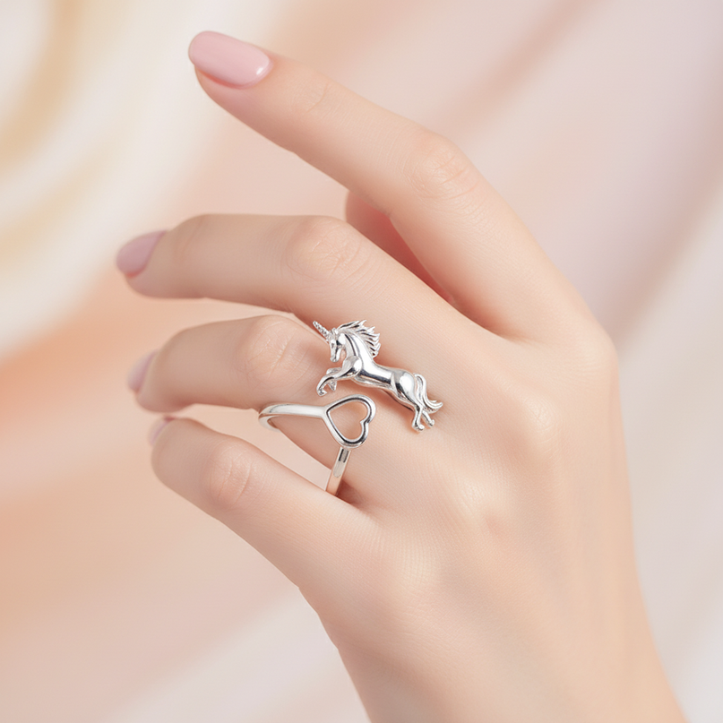 unicorn heart ring - in-use