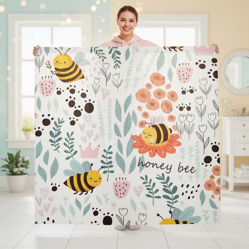 unicorn heart shower curtain - in-use
