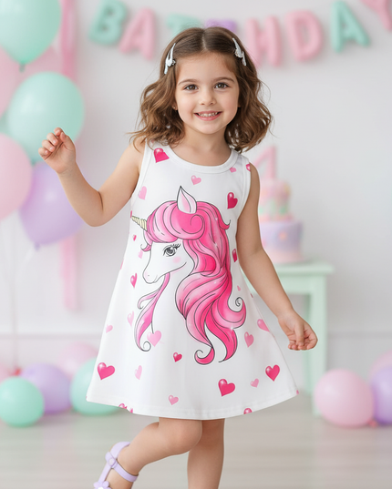 unicorn hearts print dress - front