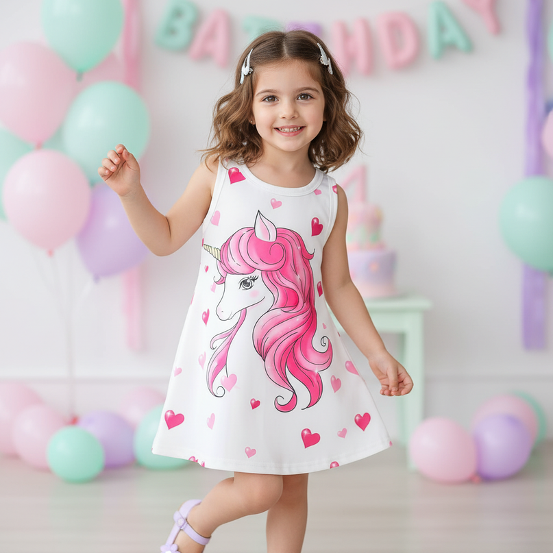unicorn hearts print dress - front