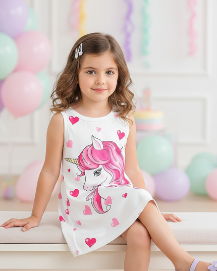 unicorn hearts print dress - sitting