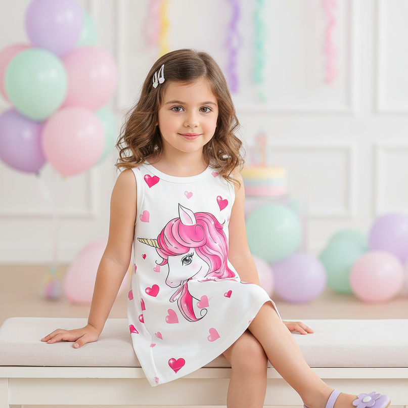 unicorn hearts print dress - sitting