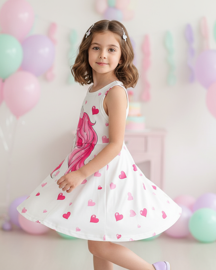 unicorn hearts print dress - three-quarter
