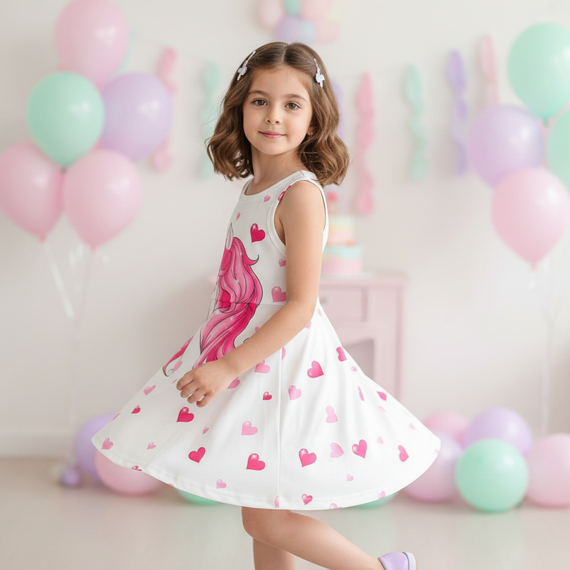 unicorn hearts print dress - three-quarter