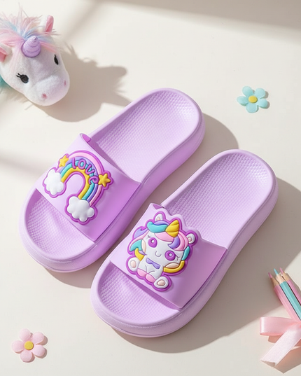 unicorn home slides - flat-lay