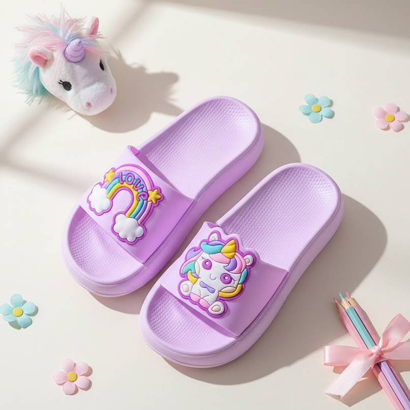 unicorn home slides - flat-lay