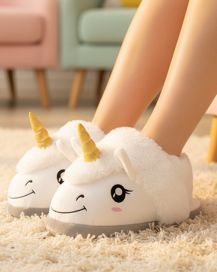 unicorn home slippers - in-use