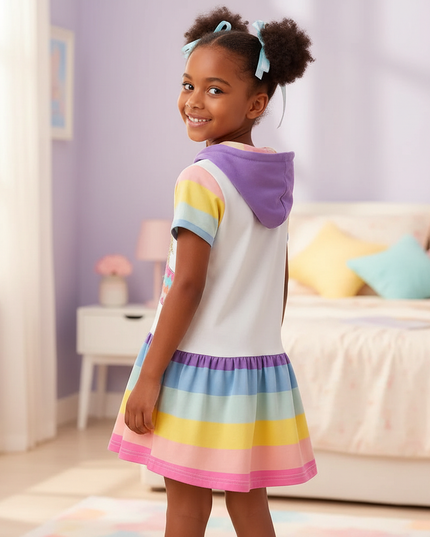 unicorn hooded stripe dress girls - back