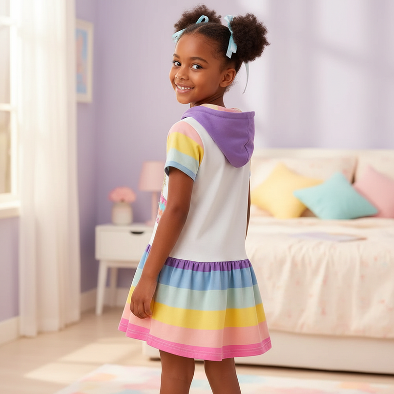 unicorn hooded stripe dress girls - back