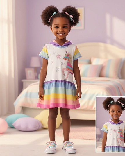 unicorn hooded stripe dress girls - detail