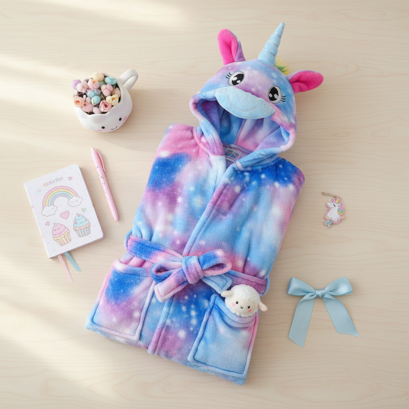 unicorn hooded towel robe - flat-lay