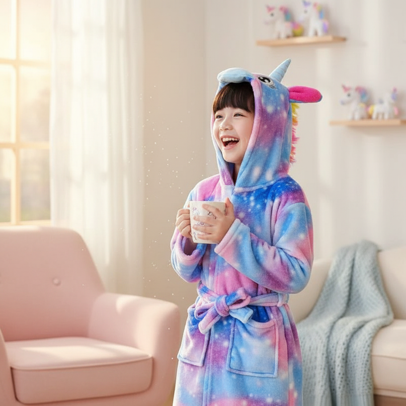 unicorn hooded towel robe - in-use