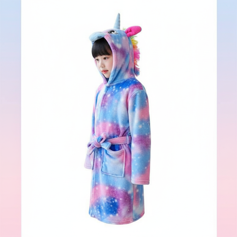 unicorn hooded towel robe - white-bg