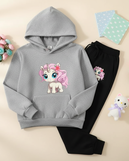 unicorn hoodie set girls - flat-lay