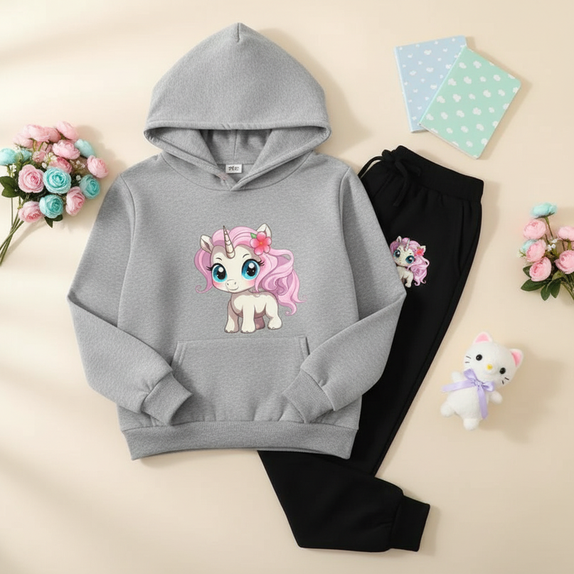 unicorn hoodie set girls - flat-lay