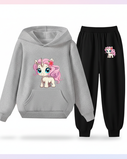 unicorn hoodie set girls - white-bg