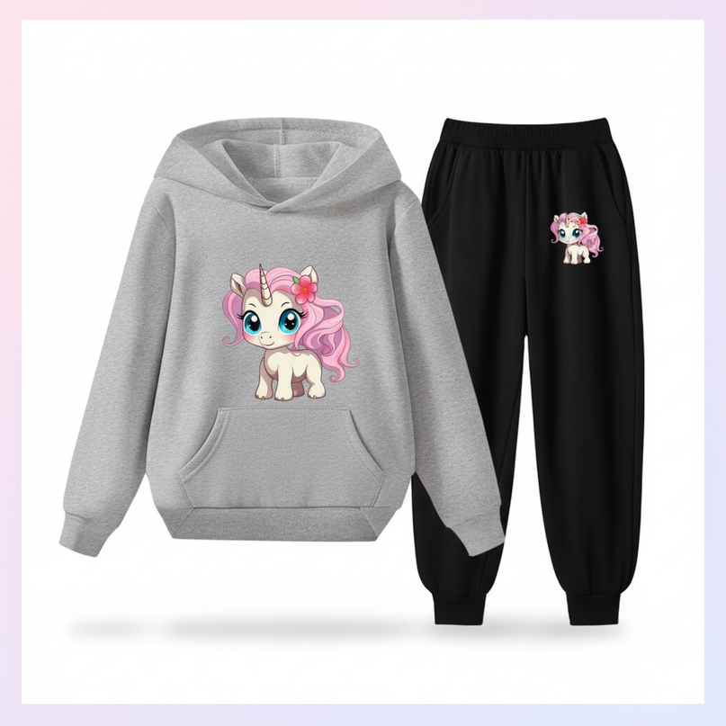 unicorn hoodie set girls - white-bg