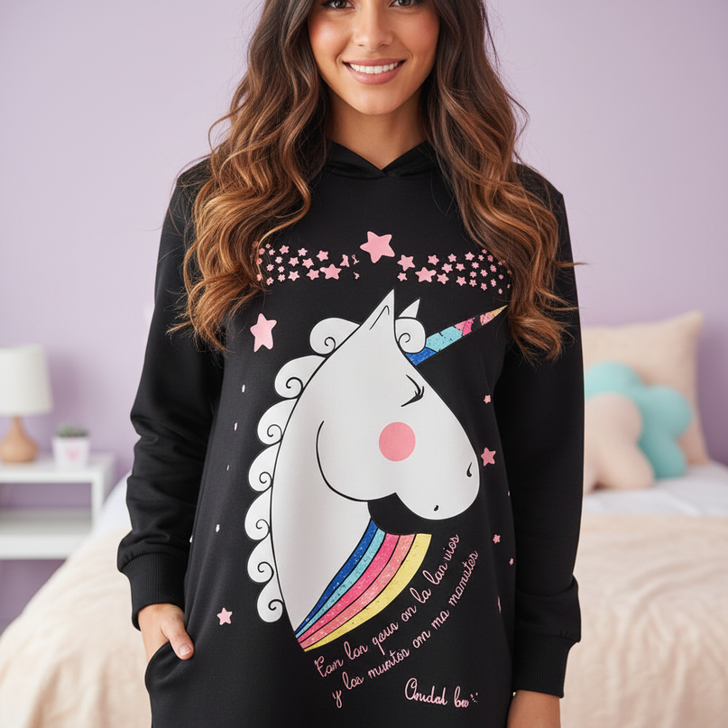 unicorn hoodie sweatshirt dress - detail