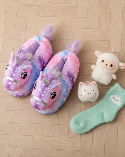 unicorn hoof slippers - flat-lay