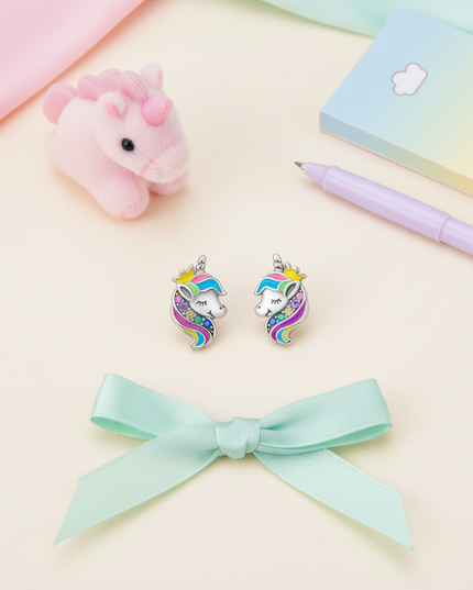 unicorn hoop earrings - flat-lay