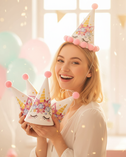 unicorn horn party hats - in-use