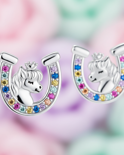 unicorn horseshoe earrings - detail