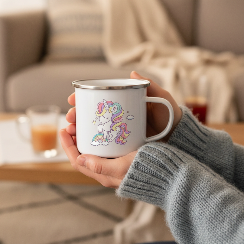 unicorn hot chocolate mug - in-use