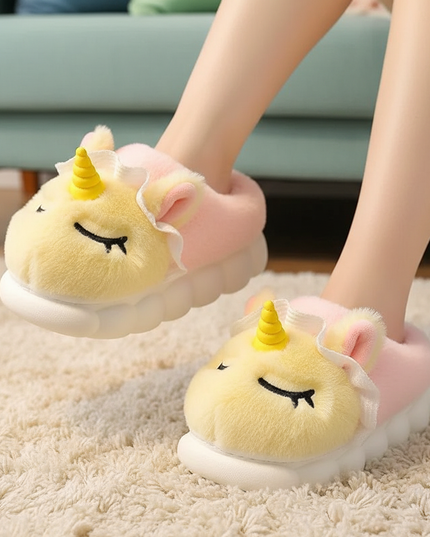 unicorn house slippers - in-use